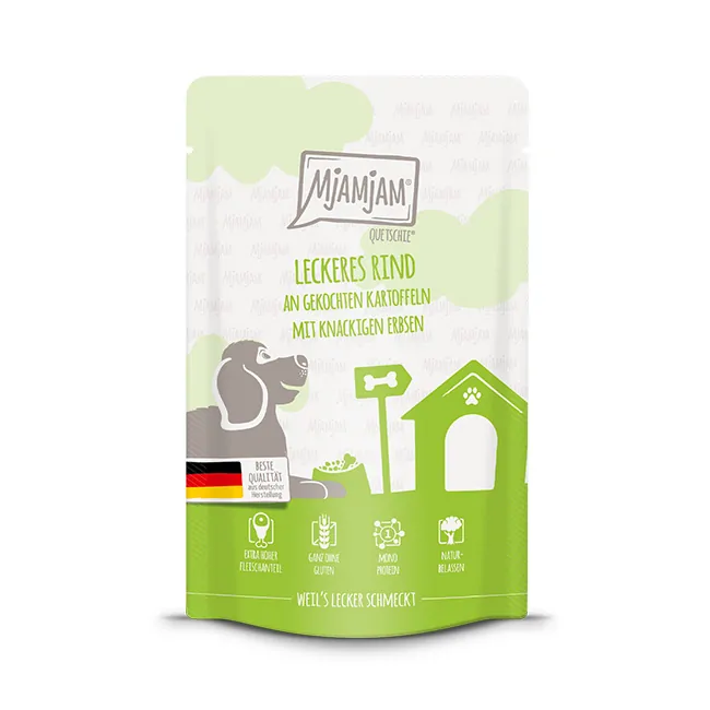 Mjamjam - Quetschie - leckeres Rind an gekochten Kartoffeln mit knackigen Erbsen 125g