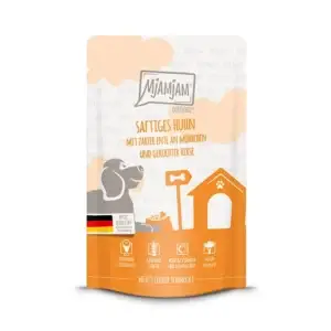 Mjamjam Dog - Quetschie - saftiges Huhn mit zarter Ente an Möhrchen und gekochter Hirse 125g