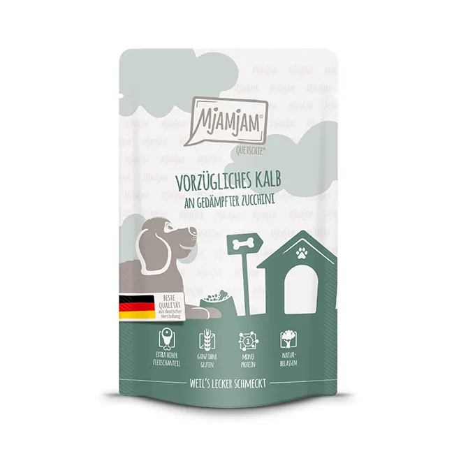 Mjamjam - Quetschie - vorzügliches Kalb an gedämpfter Zucchini 125g