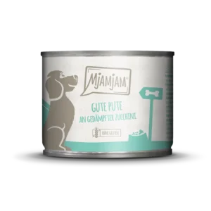 Mjamjam Dog - gute Pute an gekochtem Reis mit gedämpfter Zucchini - 200g