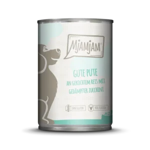 Mjamjam Dog - gute Pute an gekochtem Reis mit gedämpfter Zucchini - 400g