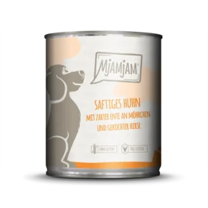 Mjamjam Dog - saftiges Huhn mit zarter Ente an Möhrchen und gekochter Hirse - 800g