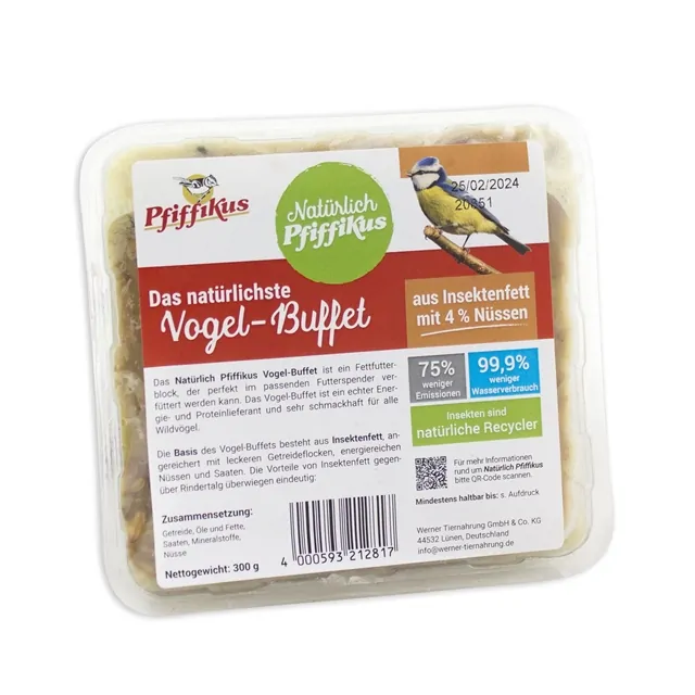 Natürlich Pfiffikus Vogel-Buffet aus Insektenfett mit 4% Nüssen - 300g Futterblock