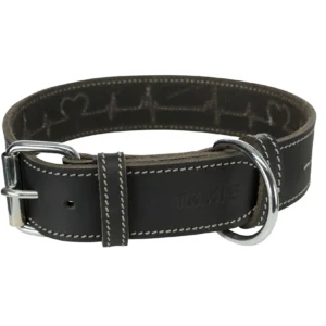 Trixie Rustic Fettleder-Halsband "Heartbeat" - schwarz, Größe M