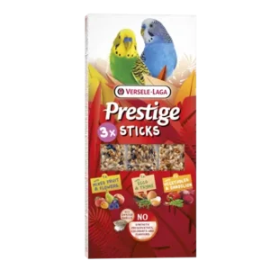 Versele-Laga Prestige 3x Sticks Kleinsittiche mit Früchten&Blumen, Ei&Thymian und Gemüse&Löwenzahn 90g