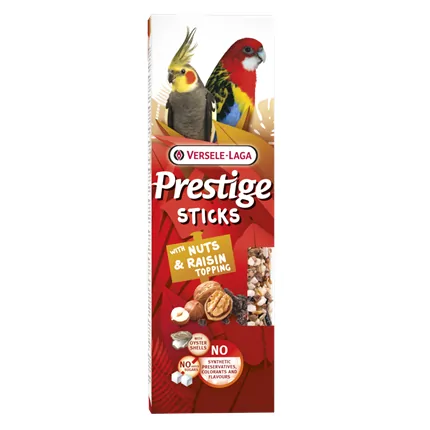 Versele-Laga Prestige Sticks Großsittiche mit Nüssen & Rosinentopping 140g