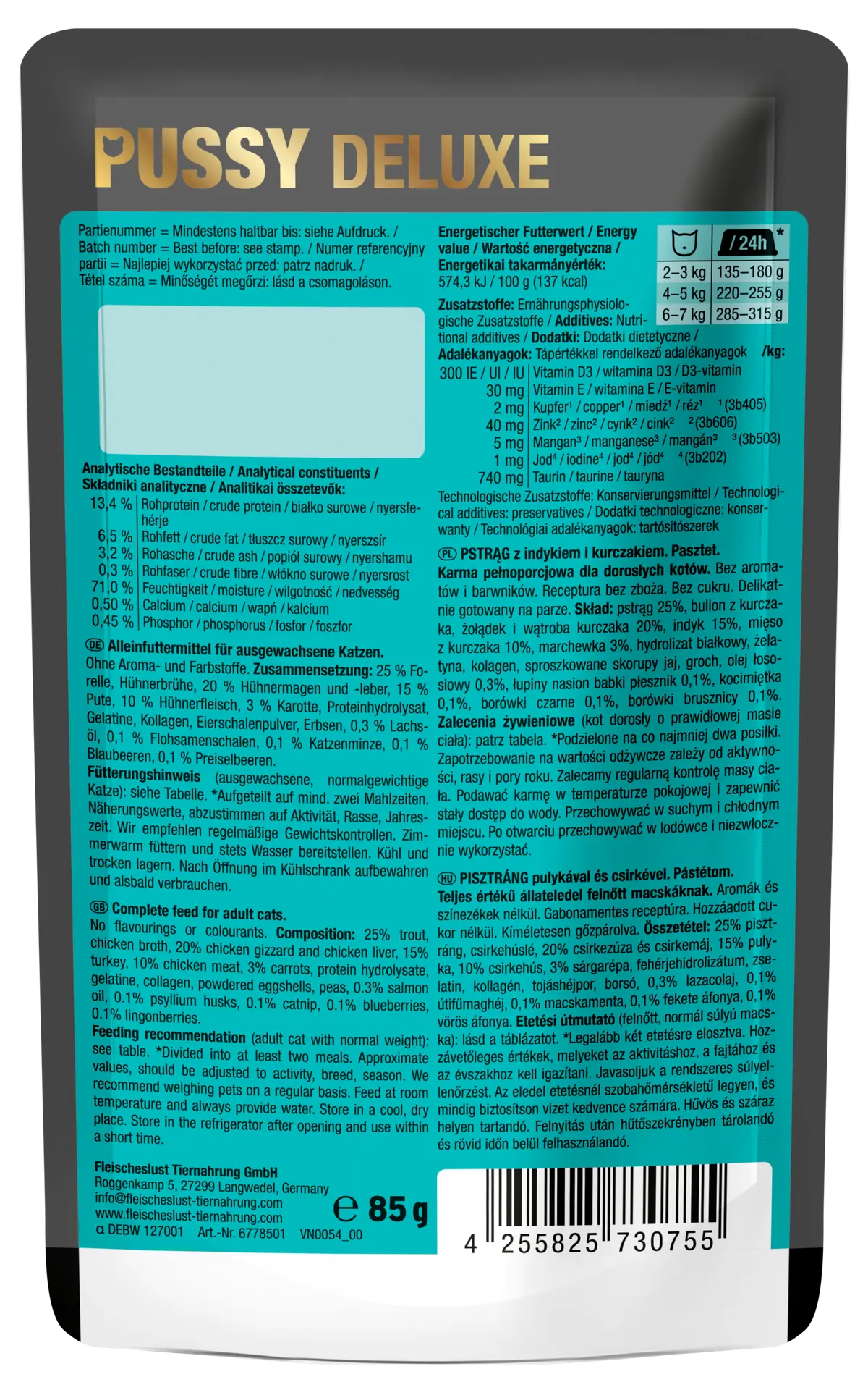 Fleischeslust - Pussy Deluxe Forelle mit Pute & Huhn 85g – Bild 2