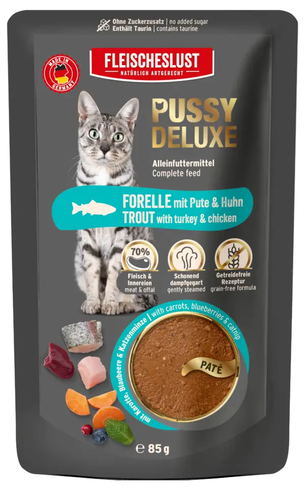 Fleischeslust - Pussy Deluxe Forelle mit Pute & Huhn 85g