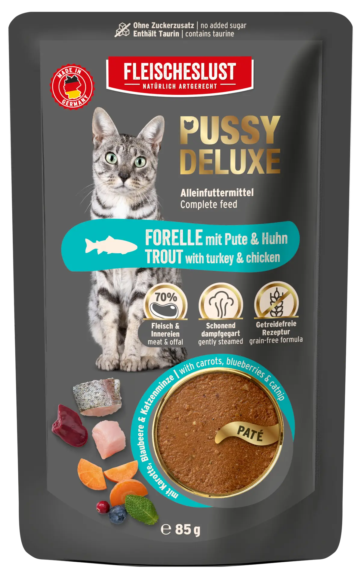 Fleischeslust - Pussy Deluxe Forelle mit Pute & Huhn 85g
