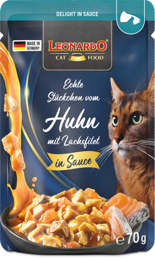 Leonardo Delight in Sauce Fleisch-Duett Echte Stückchen vom Huhn mit Lachsfilet 70g