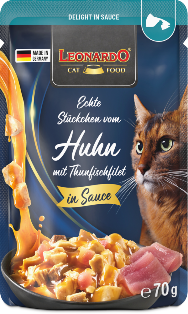 Leonardo Delight in Sauce Fleisch-Duett Echte Stückchen vom Huhn mit Thunfischfilet 70g