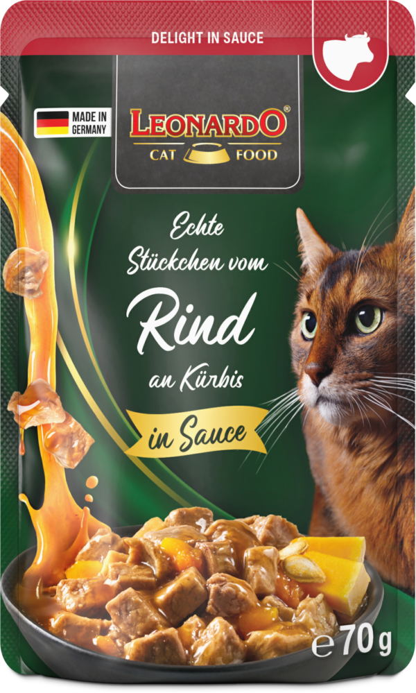 Leonardo Delight in Sauce Fleisch an Gemüse Echte Stückchen vom Rind an Kürbis 70g
