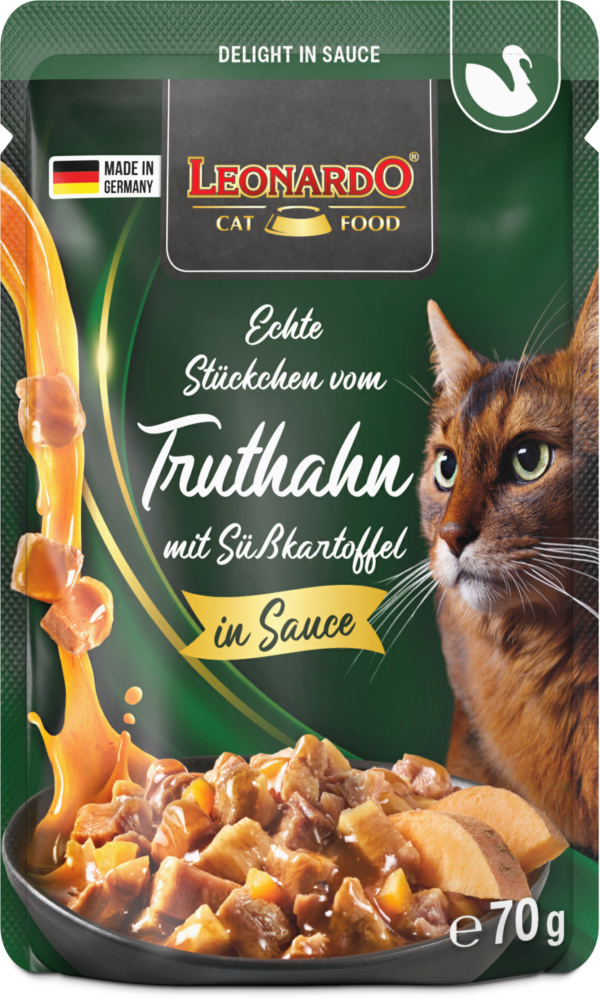 Leonardo Delight in Sauce Fleisch an Gemüse Echte Stückchen vom Truthahn mit Süßkartoffel 70g