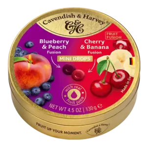 Cavendish & Harvey Mini Drops Fruit Fusion Drops – Blueberry&Peach / Cherry&Banana, 130g