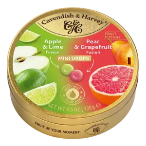 Cavendish & Harvey Mini Drops  Fruit Fusion Drops – Apple&Lime / Pear&Grapefruit, 130g