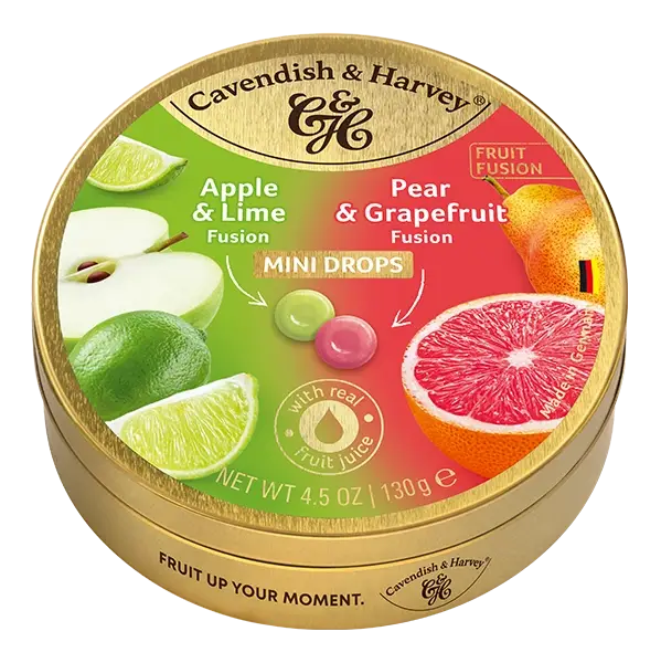 Cavendish & Harvey Mini Drops Fruit Fusion Drops – Apple&Lime / Pear&Grapefruit, 130g