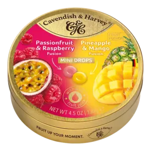 Cavendish & Harvey Mini Drops  Fruit Fusion Drops – Passionfruit&Raspberry / Pineapple&Mango, 130g